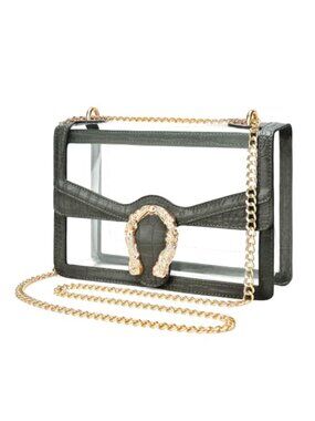 Stadium Approved Clear Crossbody Bag with Gold Chain Strap